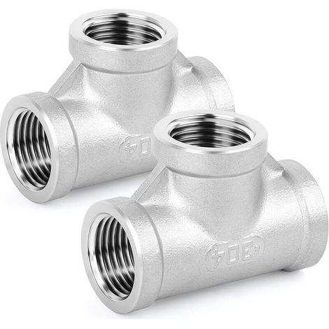 Conectores en T de acero inoxidable de 2 piezas, conectores hembra BSP de 3/4" x 3/4" x 3/4"