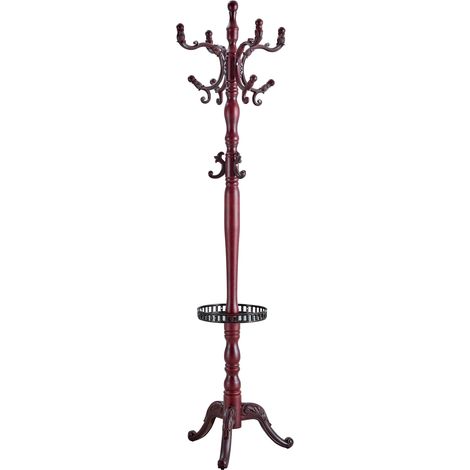 Porte-manteau sur pied en bois foncé et métal, style européen avec crochets multiples, base stable et montage facile pour entrée ou chambre - CHICFURN (1/5)