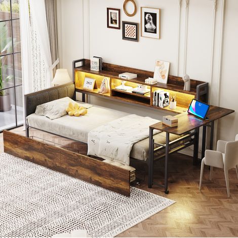 letto contenitore 90x200 scrivania LED metallo bianco HAVRYA (1/5)