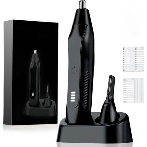 Tondeuse rechargeable pour poils du nez et des oreilles - avec lames remplaçables - convient pour les joues, la barbe, etc. - 1 unité, noire