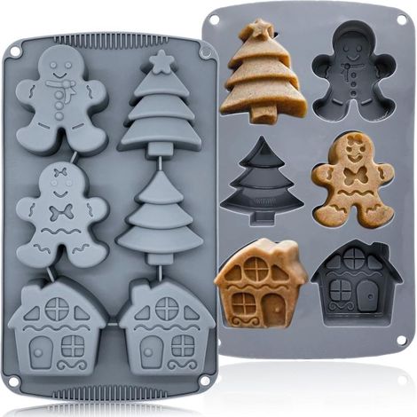 3D-Weihnachts-Silikonformen, Schneemann, Haus, Weihnachtsbaum – 3-teilig (lebensmittelecht)