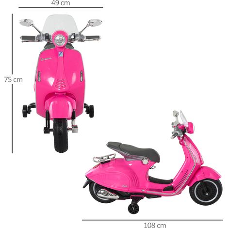 Vespa Électrique Enfant 3 Ans, Moto Fille avec Roues d'Apprentissage, Jouet Moto Rose avec Lumières et Sons, 108x49x75 cm (1/5)