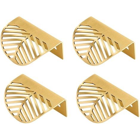 Set aus 4 blattförmigen Türgriffen aus Messing für Schubladen, Schränke und Küchenmöbel. (1/5)