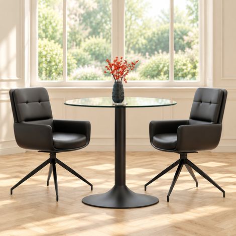 Conjunto de mesa y sillas de comedor redonda de cristal templado negro HAVRYA (1/5)