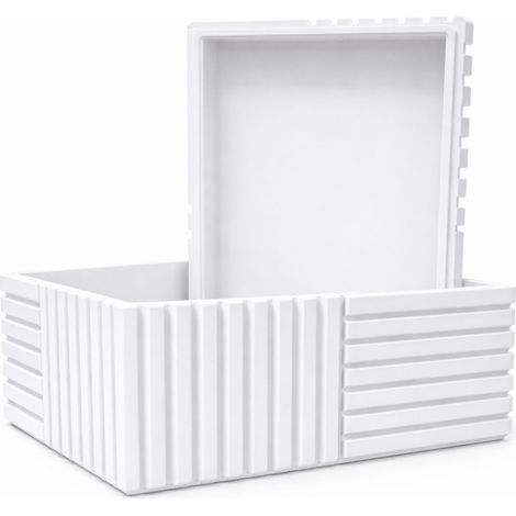 Boîte de rangement blanche rainurée avec couvercle pour petits objets de bureau (1/3)