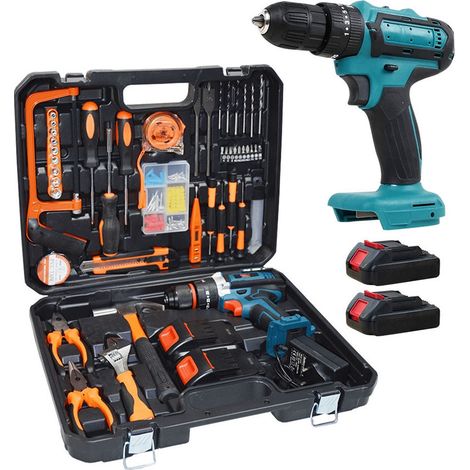 TRADE SHOP - Kit Da 100 Pezzi Completo Di Attrezzi Con Trapano Avvitatore A Batteria Valigietta -