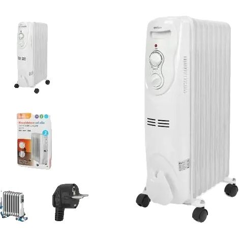 Radiador de aceite portátil, termostato regulable, funcionamiento silencioso, blanco. (1/2)