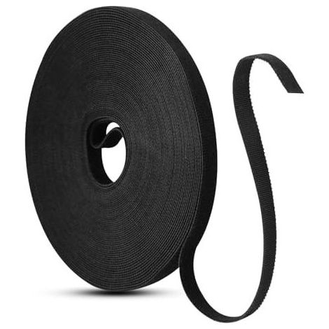 Cavo di fissaggio da 15 m, fascia elastica in nylon riutilizzabile da 10 mm, Rouleau antigraffio per il fissaggio all'uncinetto e Boucle per la gestione dei cavi 1015000 mm-nero - (1/5)