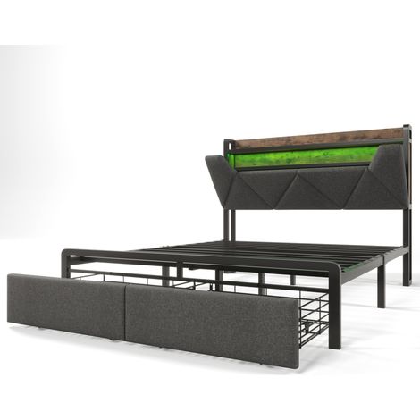 Boxspringbett 160x200 cm grau mit Kopfteil mit Stauraum, USB-C, LED und 2 Schubladen (1/5)