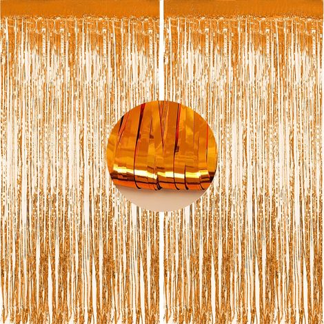 2 Pièces Rideau Frange, Foil Métallique Orange, Matériau PET Réutilisable, Décoration Porte Mur Fenêtre, Anniversaire Halloween Noël (1/5)