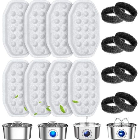 Filtri per fontanelle per animali domestici - Kit da 16 filtri di ricambio e prefiltri in schiuma per ciotola per acqua in acciaio inossidabile da 3,2 litri (108 oz) con indicatore del livello dell'ac (1/4)