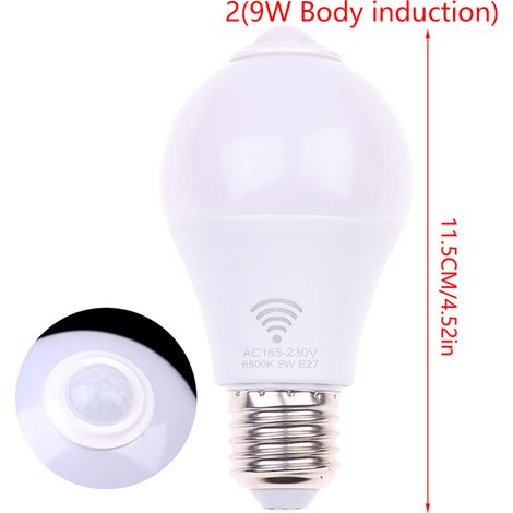 Ampoule LED E27 à détecteur de mouvement PIR 5W 9W 15W avec lumière blanche - 9W à induction (1/5)