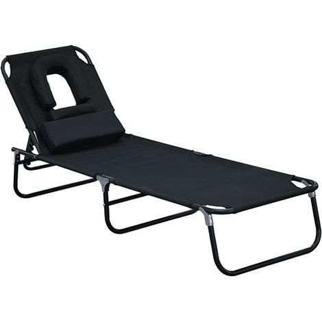 TAISHENGDA-Chaise longue Chaise longue de jardin Chaise longue relax avec ouverture pour le visage et fenêtre de lecture, trois pieds, noire, idéale pour se détendre en plein air (1/5)