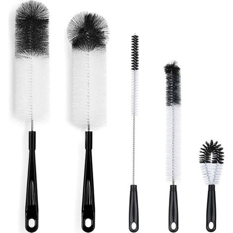 Goupillon pour biberon - Brosse de nettoyage - Lot de 5 - Anti-rayures et sans BPA - Convient à toutes les surfaces - Brosse pour biberon bébé - Noir (1/5)