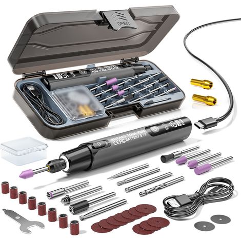 Kit outil rotatif rechargeable sans fil, 6 vitesses + accessoires pour gravure, polissage et perçage