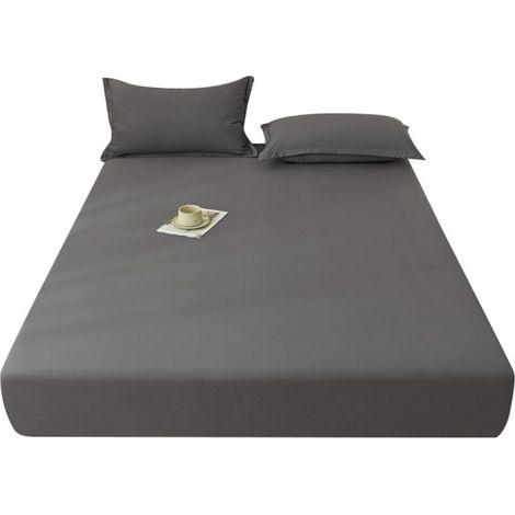 Linge de lit - Drap-housse - Drap-housse gris foncé - Drap-housse en fibres synthétiques - Profondeur 30 cm - 180 x 200 cm (1/4)
