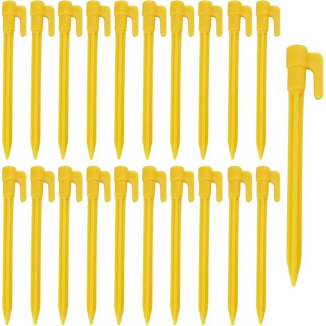 20 Pièces Piquets de Tente en Plastique, Piquets de Camping Robustes, 14.7  1.7cm Ongles de Tente en Plastique, Sardine Camping(Jaune)