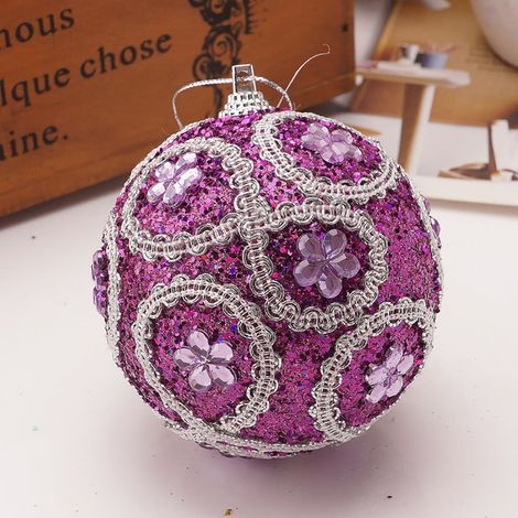 Boule De Décoration - 8 Cm - En Mousse - Pour Arbre De Noël Et Guirlandes - Violet - 1 Pièce