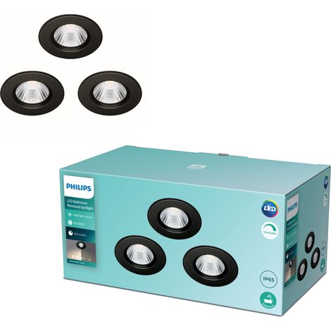 Philips Dive Set de 3 Focos Empotrables para Baño (Negro) Luz blanca cálida - LED (1/5)