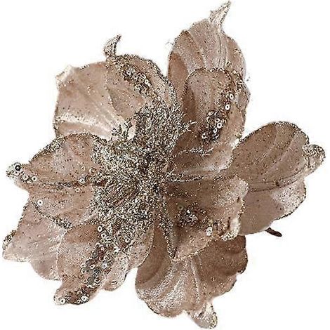 Décoration de sapin de Noël avec fleurs artificielles pailletées, couleurs vives, aspect réaliste, facile à suspendre, ornement de fête.Champagne (1/5)