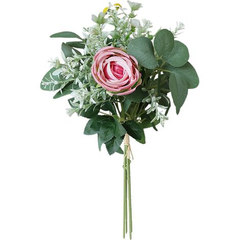 Bouquet de Roses Artificielles en Soie avec Feuilles d'Eucalyptus, Décoration Florale Élégante pour Salon et Salle à Manger, Réaliste (1/5)