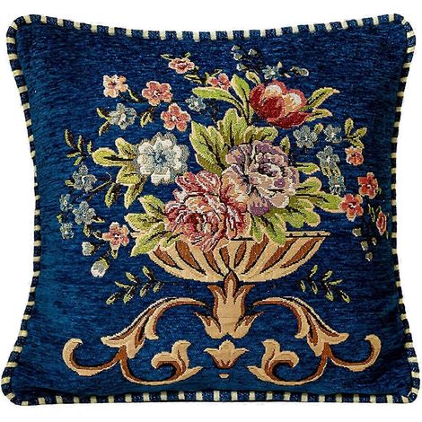 Housse de coussin décorative 48x48cm, lavable en machine, motif floral, carrée, pour mobilier d'intérieur et d'extérieur, multi-usages-Blue (1/5)