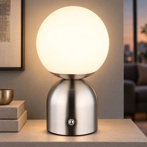 Lampada da tavolo a LED, lampada da salotto, dimmerabile, opalina, nichel, metallo, H 21 cm (1/5)