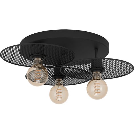 EGLO Deckenlampe Ikeston, 3-flammige Deckenleuchte, Deckenbeleuchtung Vintage, Industrial, Retro, Wohnzimmerlampe aus schwarzem Stahl, Lampe Decke mit E27 Fassung