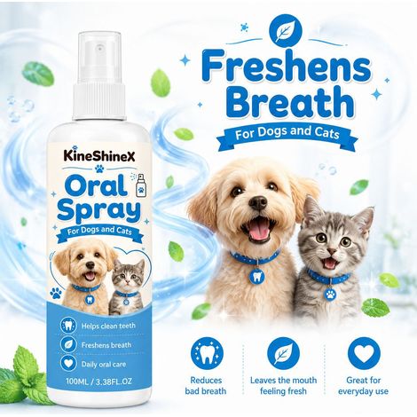 KineShineX Pet Oral Cleaning Spray, suitable for cats and dogs, freshens breath, cleans teeth and protects gums, daily oral care. (1/4)
