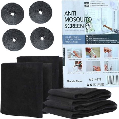 4-Piece Window Screen - Hidden Mesh Insect Barrier, DIY Self-Adhesive Tape, Black, 150180cm