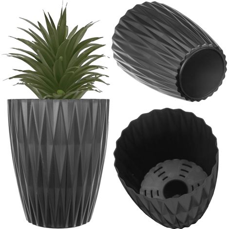 Jarrón para flores, diseño moderno, sistema de drenaje integrado, negro. (1/5)