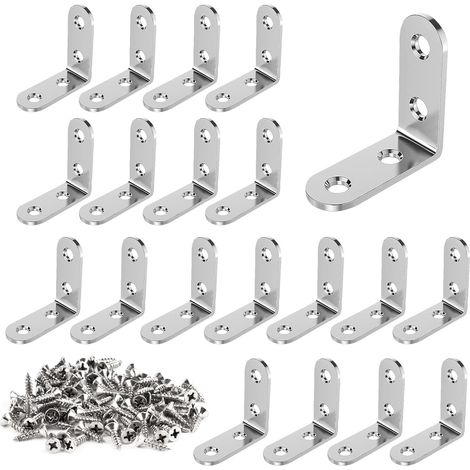 Sollbry Équerre de Fixation 20 Pièces, 40x40mm Équerre Métal avec Vis Equerre Assemblage Inox Equerre de Fixation Angle Droit Support pour la Fixation et la Réparation de Meubles (1/5)