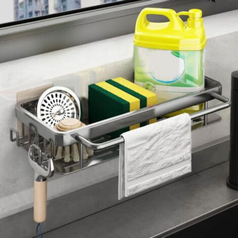 Organisateur D'évier - Aluminium 30 x 13 x 5.5 cm - Pour Éponges Et Brosses De Cuisine - Gris Foncé - 1 Pièce (1/5)