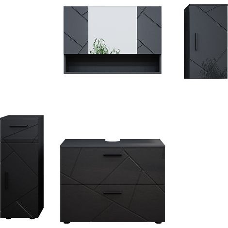 Set mobili bagno Irma, Antracite lucido, 4 parti, Vicco
