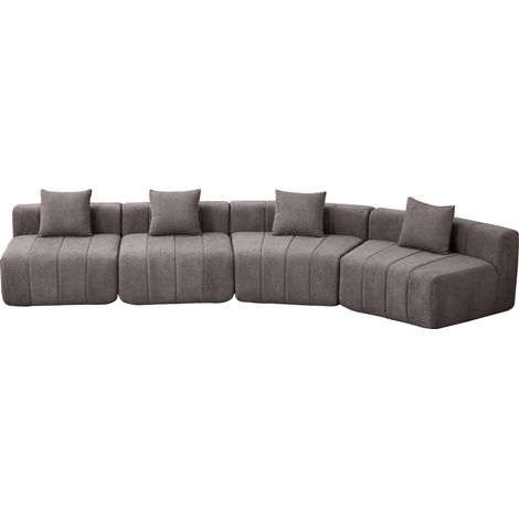Divano modulare curvo in ciniglia grigio con 2 cuscini MODENUIT (1/5)