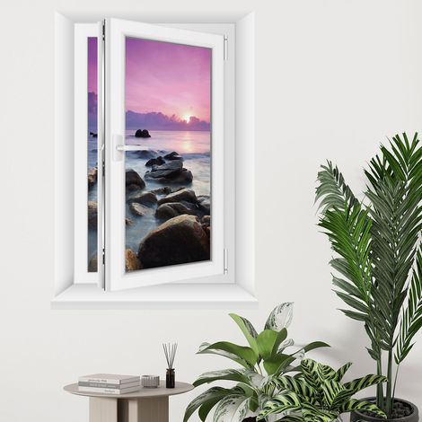 Stickers Trompe l'oeil fenêtre - Vue mer - 80 x 115 cm (1/5)