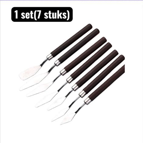 Jeu de 7 spatules professionnelles en acier inoxydable avec manches en bois pour peinture à l'huile acrylique et travaux artistiques formes variées couleur noire (1/5)