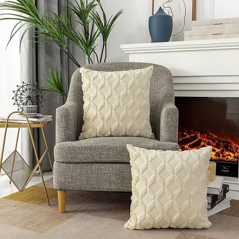 Set mit 2 dekorativen quadratischen Kissenbezügen aus Kunstleder, cremefarben-beige, superweich, luxuriös, für Sofa und Wohnzimmer, 45 x 45 cm (1/4)