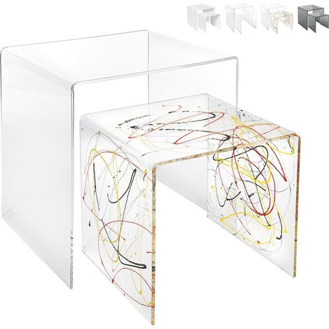 Set 2 tavolini da salotto moderni in plexiglass trasparente 80'S - Trasparente Multicolor