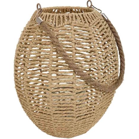 Farol portavelas de metal y cuerda de papel beige d26x28 cm (1/5)