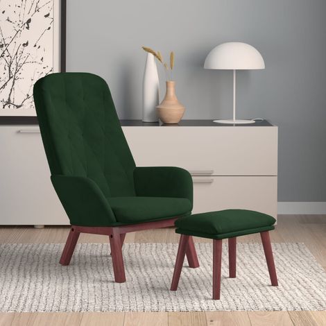 Chaise de relaxation avec repose-pied Chaise scandinave Chaise de salon Vert foncé Velours 98969 (1/5)