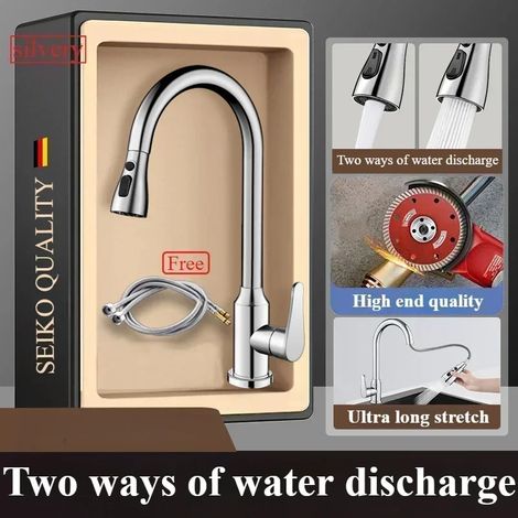 (Ensemble argenté 2-G1/2) Robinets de cuisine en cuivre fin gris anthracite, robinet extractible pour évier de cuisine, robinet pivotant eau chaude/eau froide pour lavabo et lavabo (1/5)