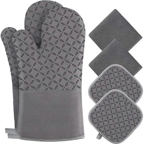 Gants de cuisine antidérapants en silicone, compatibles avec le micro-ondes, maniques et dessous de plat (lot de 6). (1/5)