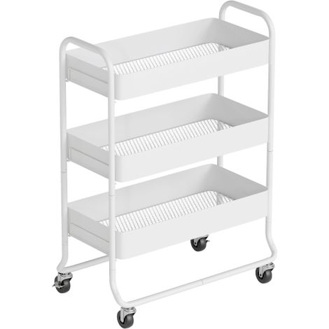 3-Tier Rolling Storage Cart with Mesh Baskets for Kitchen,Bathroom,and Bedroom-White Utility Trolley