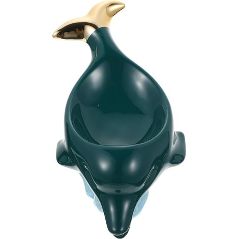 Porte-savon en céramique verte forme de dauphin , avec une base stable et un système d'évacuation ,