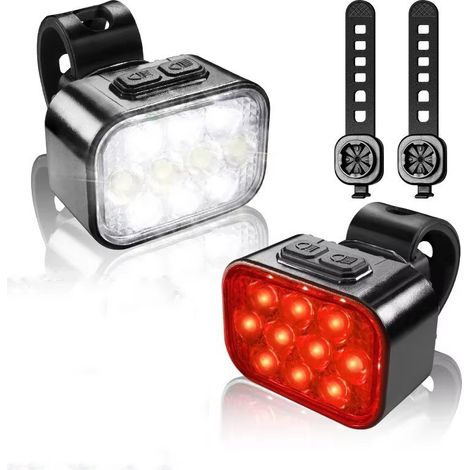 Ensemble d'éclairage pour vélo de route haute luminosité et longue durée avec support détachable et feu arrière de signalisation à 10 LED pour VTT. (1/3)