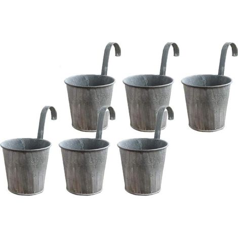 6Pcs Pots de Fleurs à Suspendre en Fer Vintage avec Crochets pour Décoration Intérieur Extérieur de Maison Balcon Jardin Grille