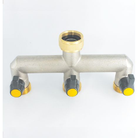 Robinet Triple Sortie 3/4" Entrée Femelle 3/4" Vanne 3 Voies Laiton Raccord Plomberie pour Tuyau Arrosage, Robinet Cuve 1000L, Distributeur Eau, Raccord Tuyau d'Arrosage (1/2)
