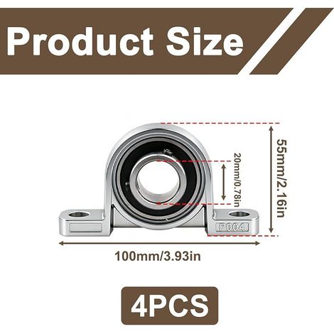 Lot de 4 Palier Roulement avec Support, Bloc à Roulement Alliage Zinc, Palier à Semelle pour KP004 20mm Arbre de Transmission, Pièce à Billes Bloc D’Oreiller pour Machine Industrielle, Imprimante 3D