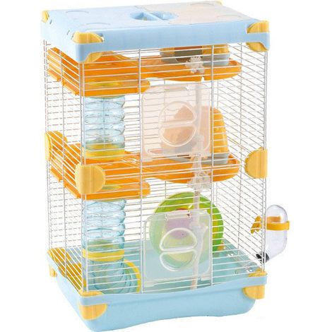 Cage Hamster 3 Étages 27.5x20.5x42.5cm Habitat Petit Animal avec Tubes Jeux Maisonnette Compartiments Séparés (1/4)